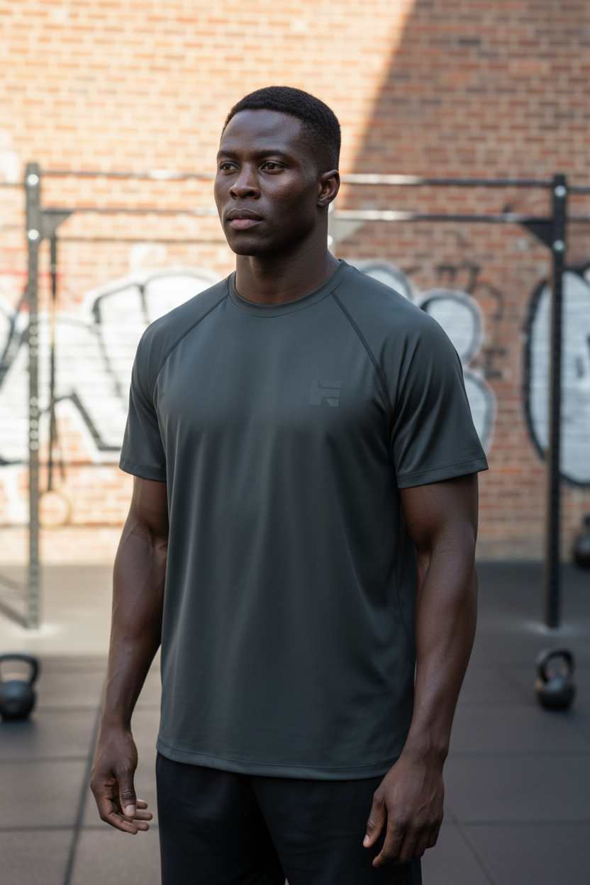 Polera Dryfit Reverso Gris Oscuro - vista de frente lifestyle