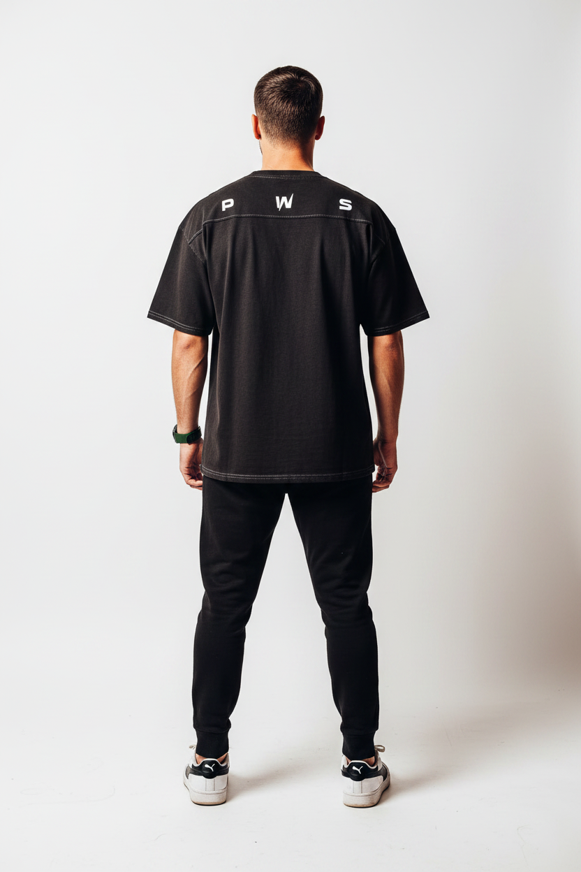 Pack Power Gris: Jogger Negro + Polera Oversize Gris Oscuro - vista de espalda